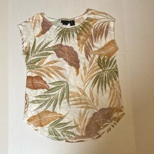 Tahari Cream and Brown Cap Sleeve Relaxed Blouse